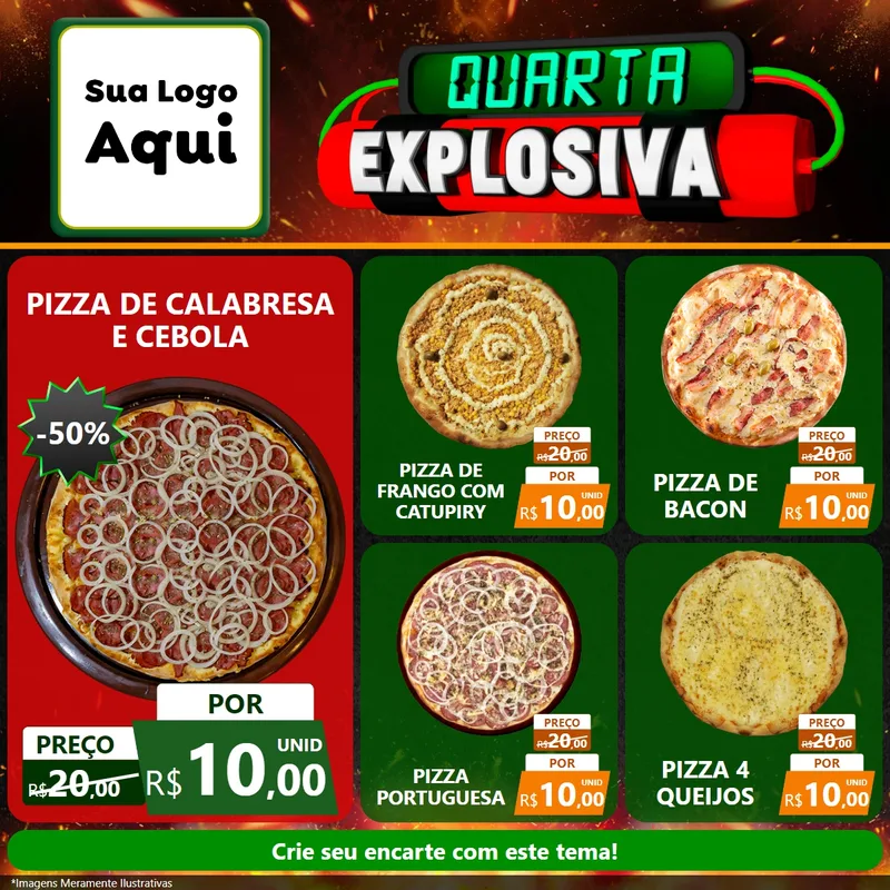 Modelo de Rede Social para Feed Facebook com o tema Quarta Explosiva para Pizzaria
