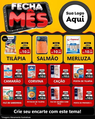 Modelo de Rede Social para Feed Instagram com o tema Fecha Mês para Peixaria