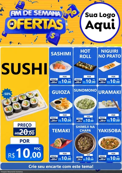 Modelo de Encarte para Encarte A4 Vertical com o tema Fim de Semana de Ofertas para Comida japonesa