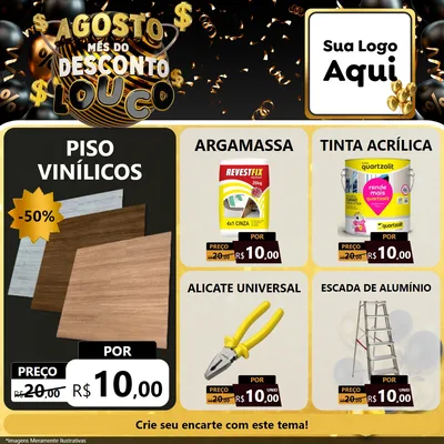Modelo de Rede Social para Feed Facebook com o tema Agosto Mês do Desconto Louco para Material para Construção