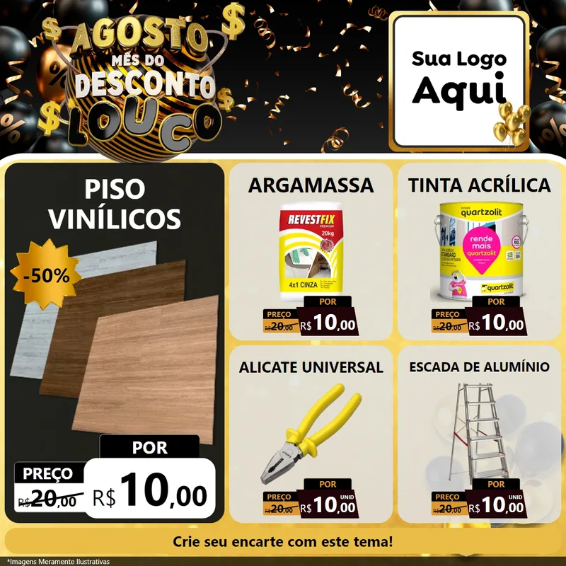 Modelo de Rede Social para Feed Facebook com o tema Agosto Mês do Desconto Louco para Material para Construção