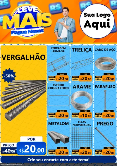 Modelo de Encarte para Encarte A4 Vertical com o tema Leve Mais, Pague Menos para Ferragens