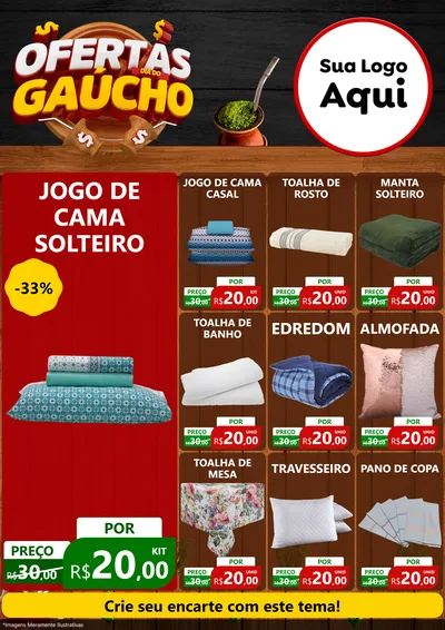 Modelo de Encarte para Encarte A4 Vertical com o tema Ofertas Dia do Gaúcho para Cama, Mesa e Banho