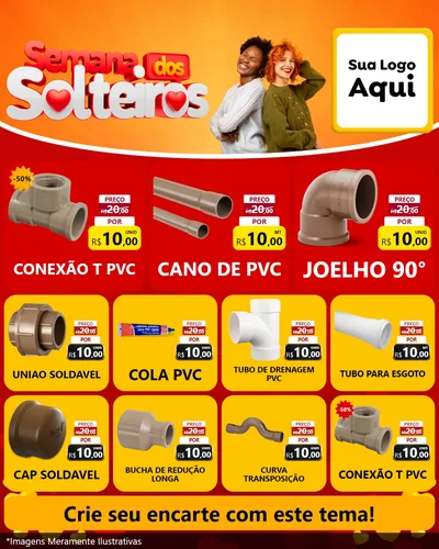 Modelo de Rede Social para Feed Instagram com o tema Semana dos Solteiros para Tubos e conexões