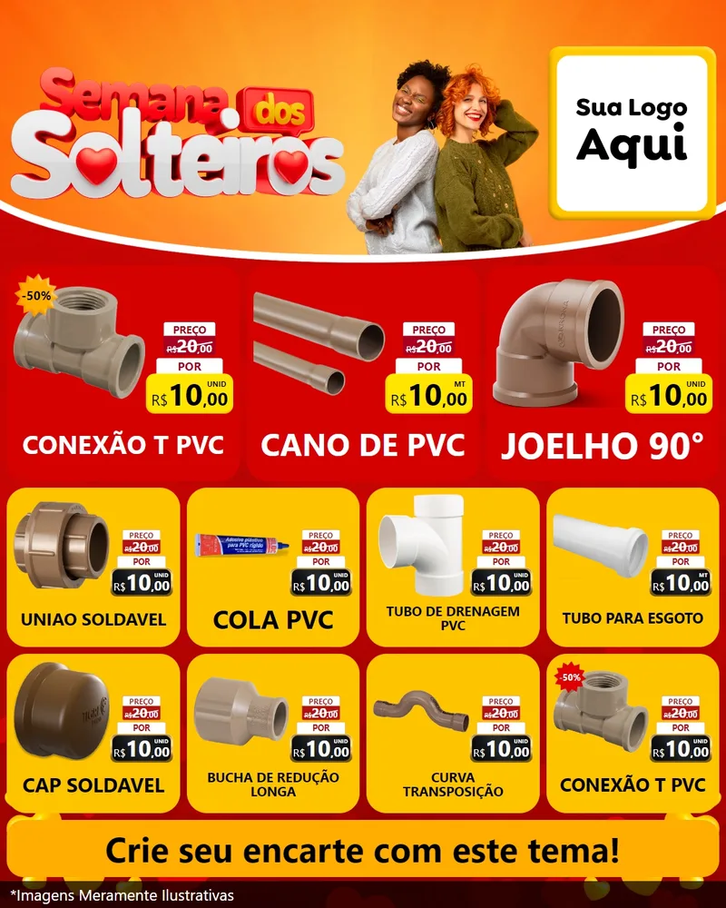 Modelo de Rede Social para Feed Instagram com o tema Semana dos Solteiros para Tubos e conexões