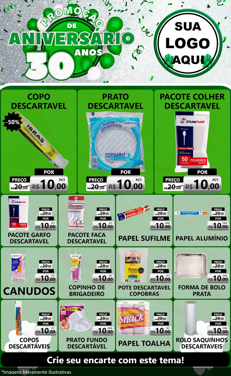 Modelo de Encarte para Encarte Grande com o tema Promoção de Aniversário - 30 Anos para Embalagens