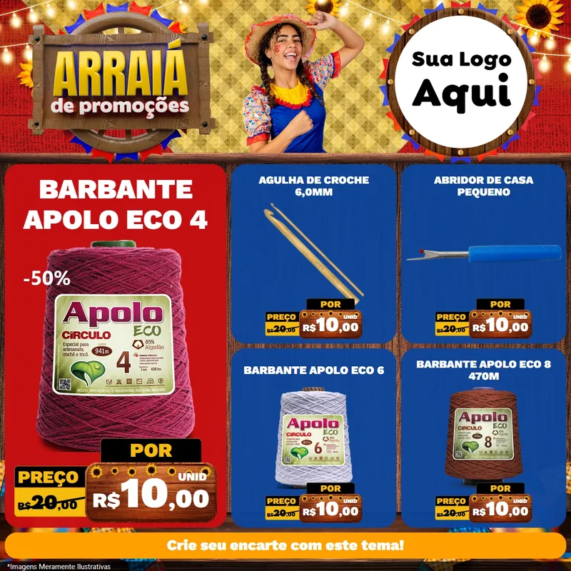 Modelo de Rede Social para Feed Facebook com o tema Arraiá de Promoções para Armarinho e Aviamentos
