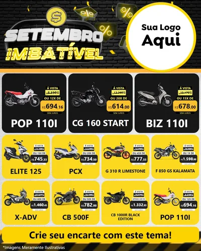 Modelo de Rede Social para Feed Instagram com o tema Setembro Imbatível para Concessionaria de Motos