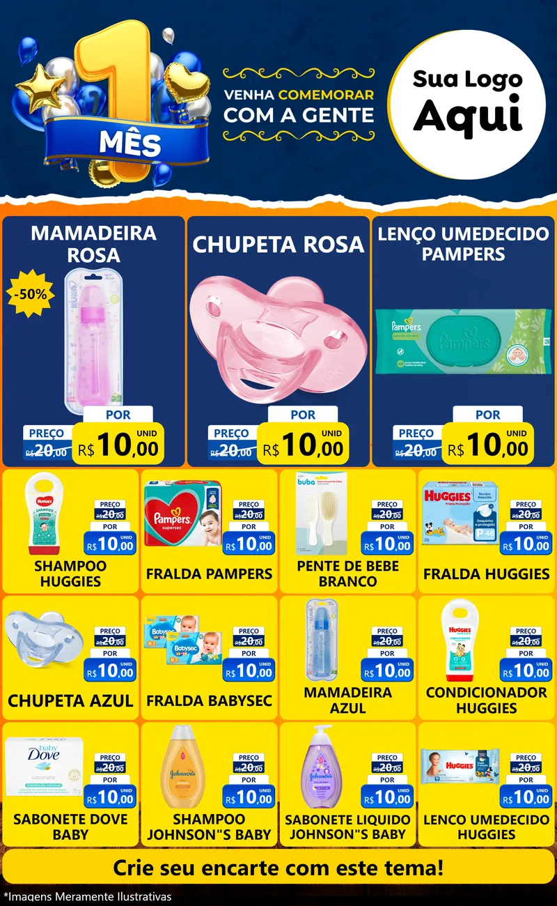 Modelo de Encarte para Encarte Grande com o tema Um Mês de Aniversário para Bebês