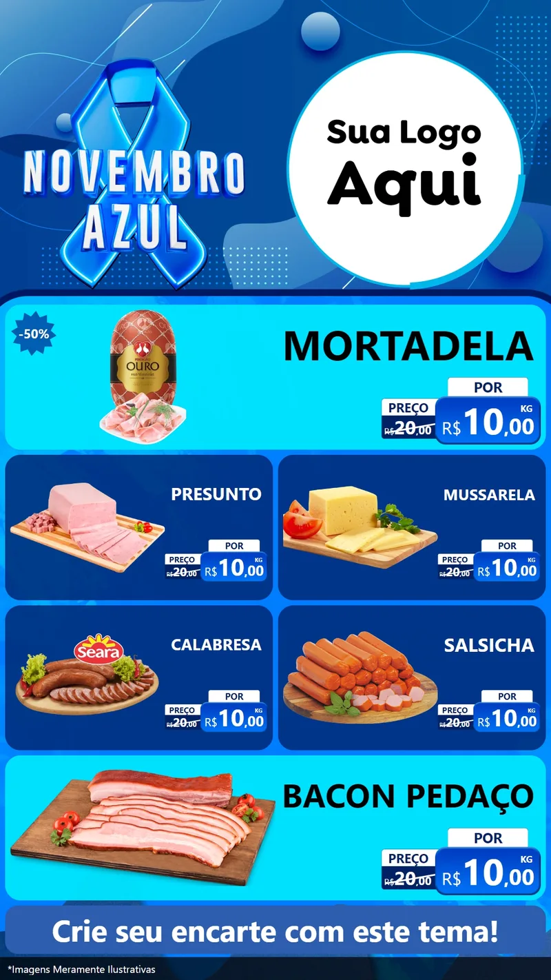 Modelo de TV para TV Vertical com o tema Novembro Azul para Frios e Laticínios