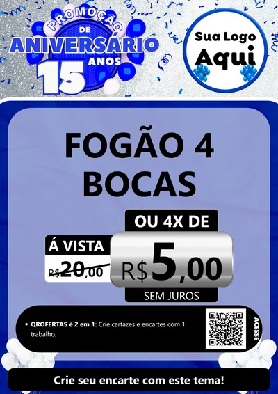 Modelo de Cartaz para Cartaz A4 Vertical com o tema Promoção de Aniversário - 15 Anos para Móveis e Eletro