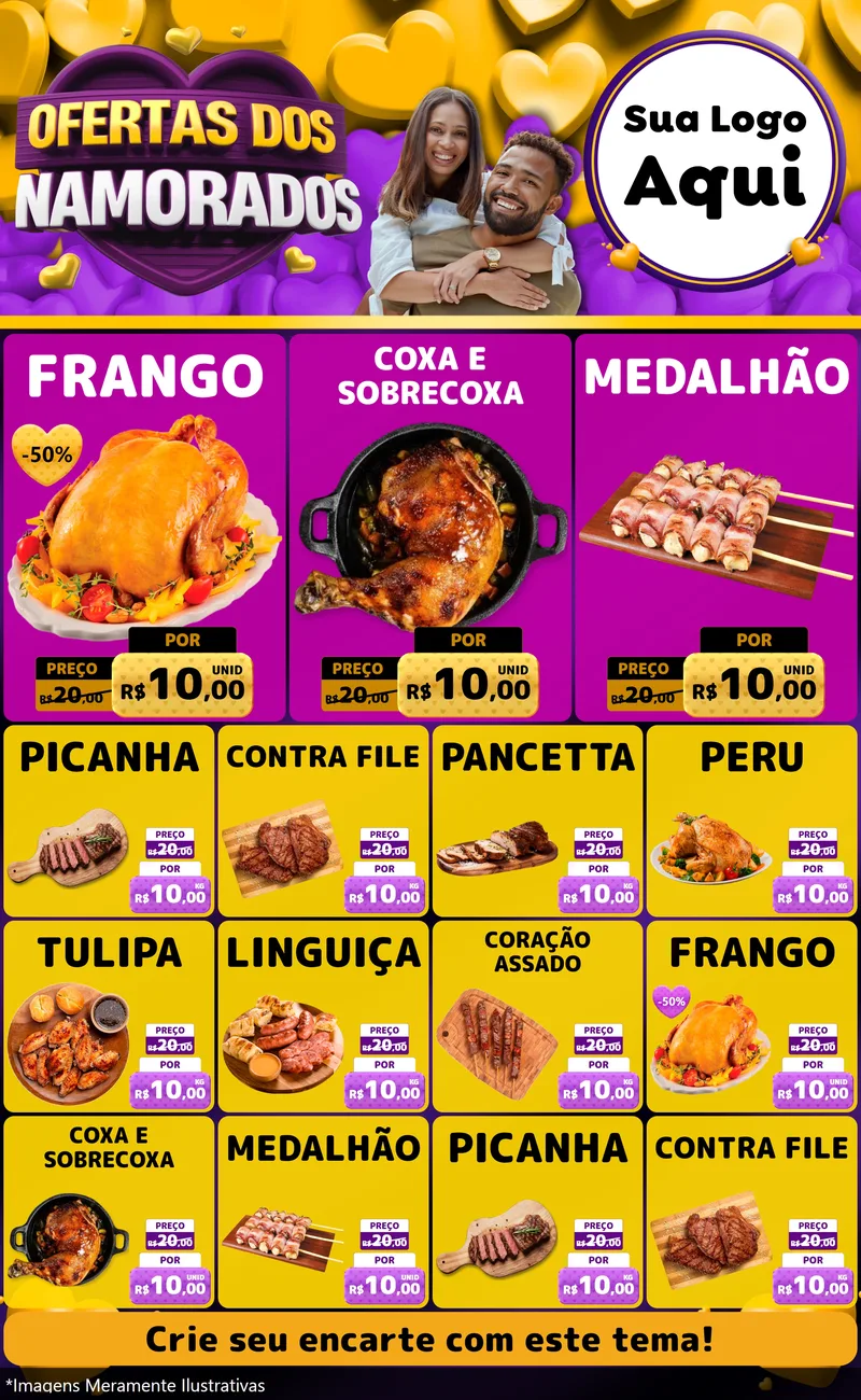 Modelo de Encarte para Encarte Grande com o tema Oferta Dos Namorados para Assados