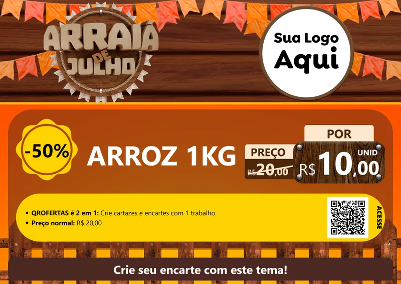 Modelo de Cartaz para Cartaz A4 Horizontal com o tema Arraiá de Julho - Junina para Supermercado
