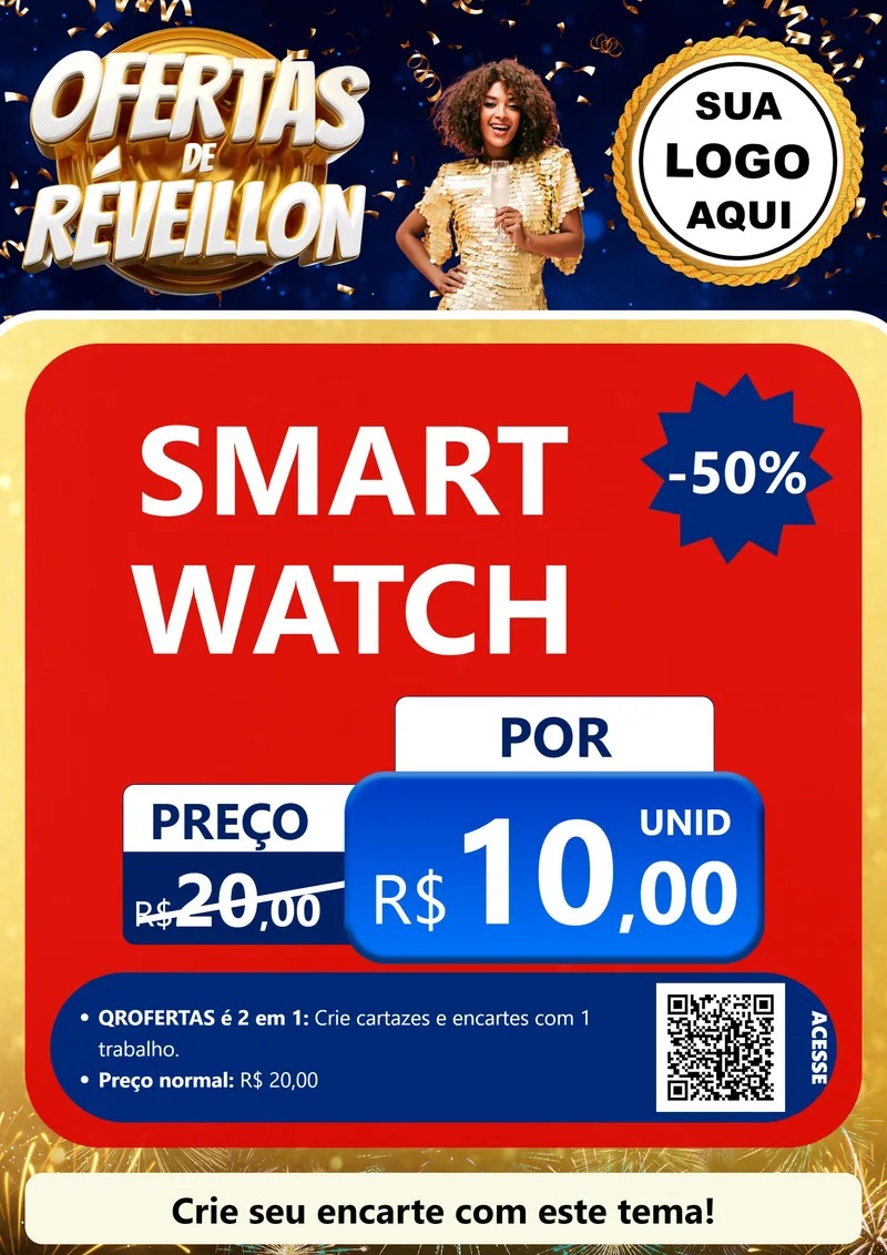 Modelo de Cartaz para Cartaz A4 Vertical com o tema Ofertas de Réveillon para Informática