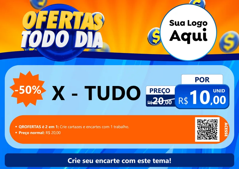 Modelo de Cartaz para Cartaz A4 Horizontal com o tema Ofertas Todo Dia para Hamburgueria