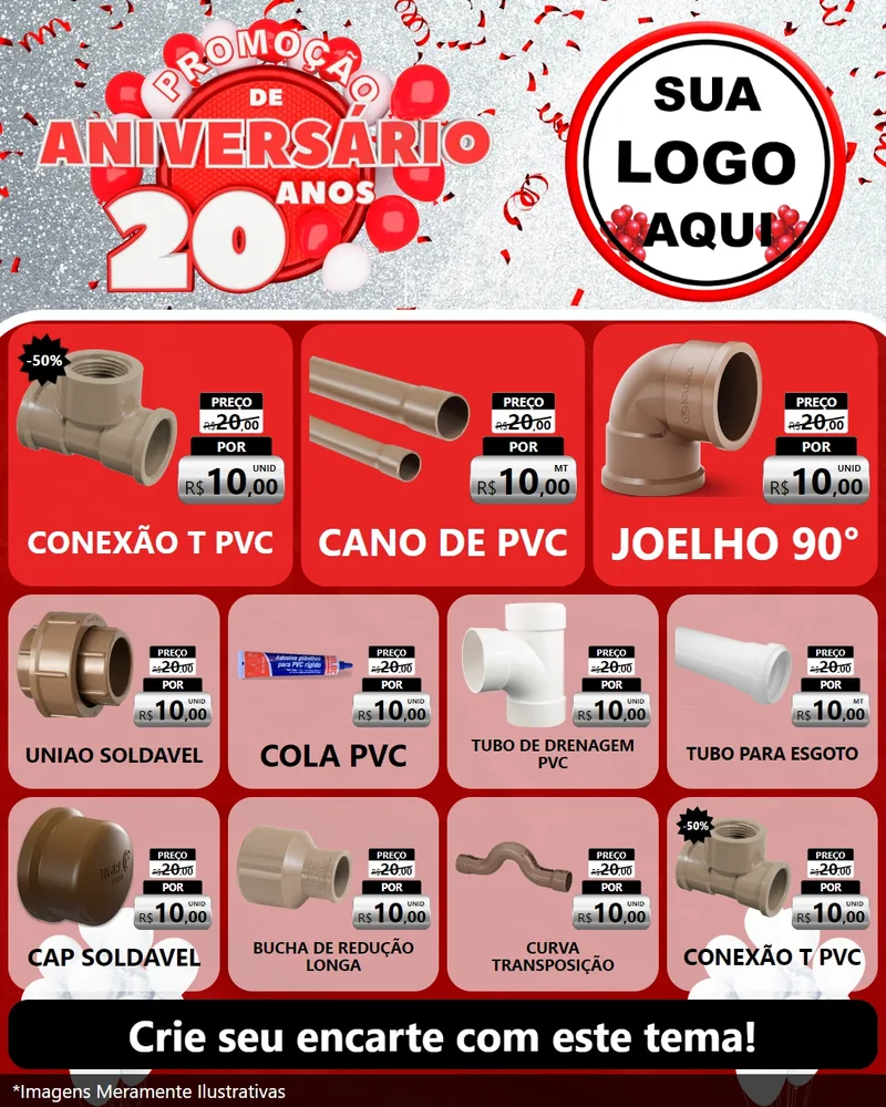Modelo de Rede Social para Feed Instagram com o tema Promoção de Aniversário - 20 Anos para Tubos e conexões