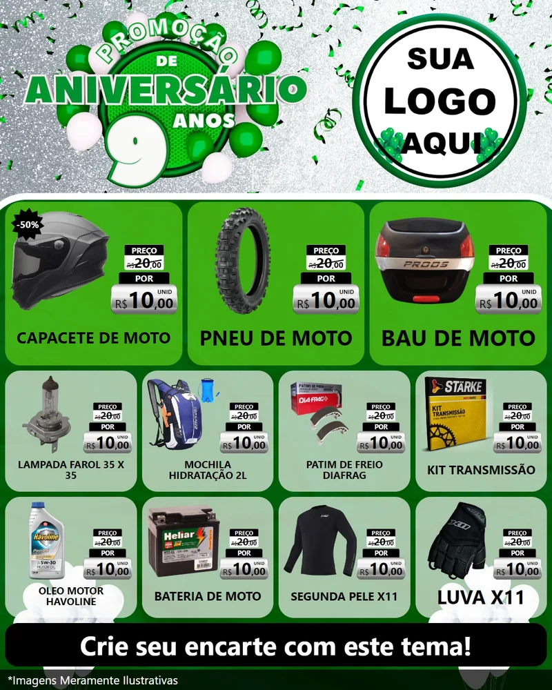 Modelo de Rede Social para Feed Instagram com o tema Promoção de Aniversário - 9 Anos para Moto peças
