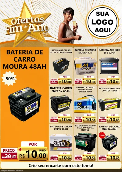 Modelo de Encarte para Encarte A4 Vertical com o tema Ofertas Fim de Ano para Baterias Elétricas
