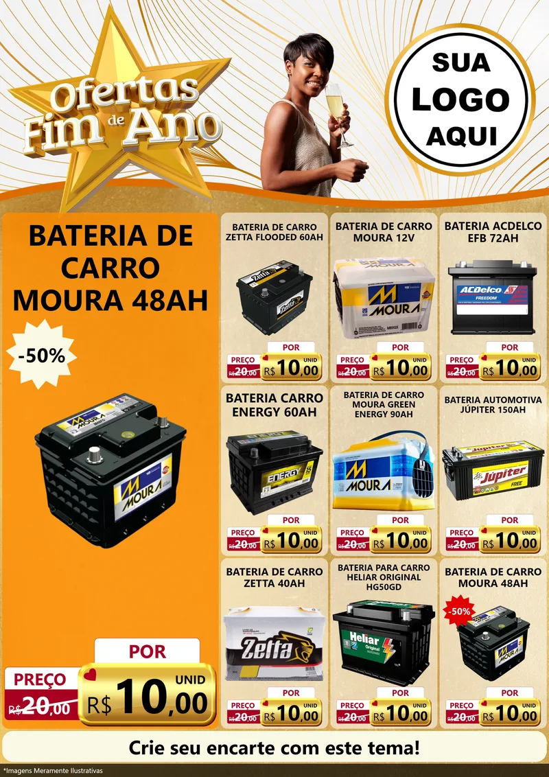 Modelo de Encarte para Encarte A4 Vertical com o tema Ofertas Fim de Ano para Baterias Elétricas