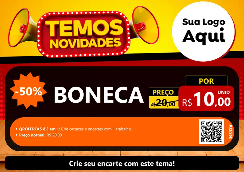 Modelo de Cartaz para Cartaz A4 Horizontal com o tema Temos Novidades para Brinquedos