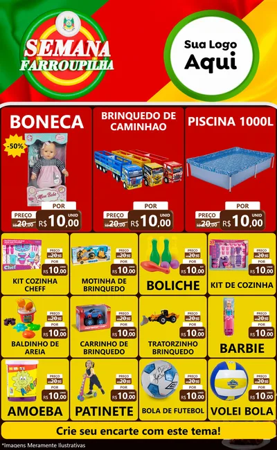 Modelo de Encarte para Encarte Grande com o tema Semana Farroupilha para Brinquedos
