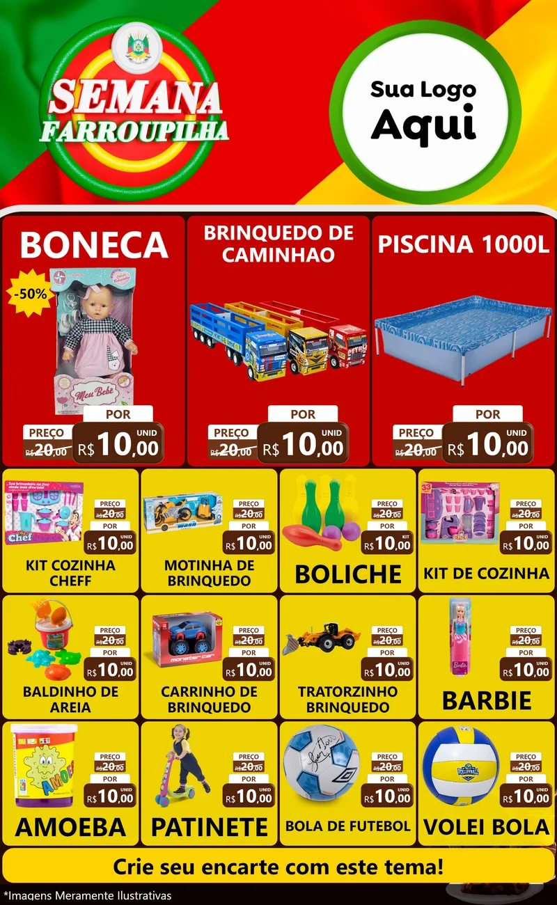 Modelo de Encarte para Encarte Grande com o tema Semana Farroupilha para Brinquedos