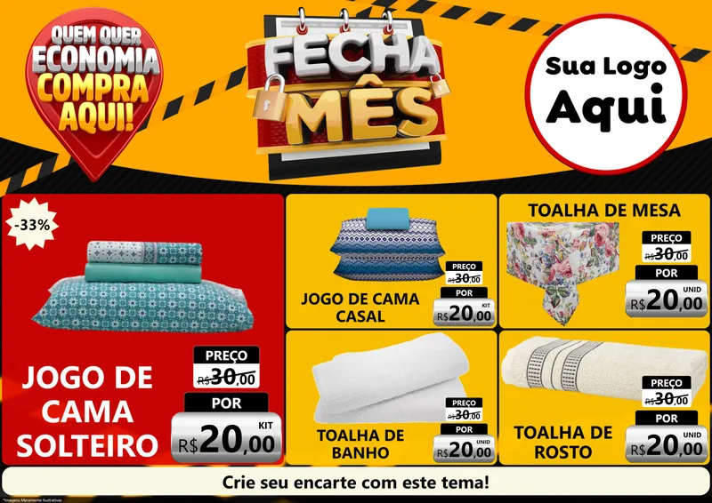 Modelo de Encarte para Encarte A4 Horizontal com o tema Fecha Mês para Cama, Mesa e Banho