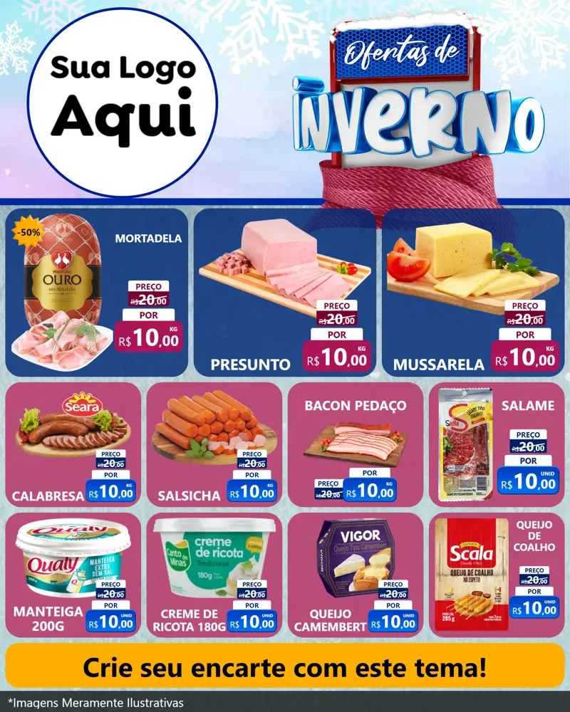 Modelo de Rede Social para Feed Instagram com o tema Ofertas de Inverno para Frios e Laticínios