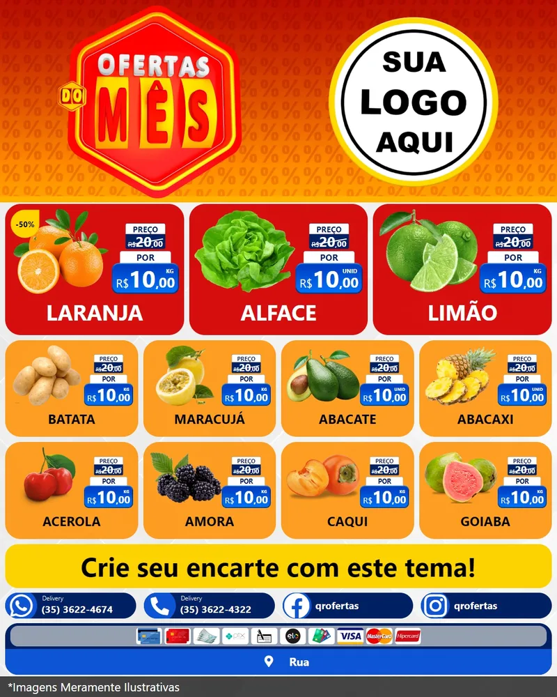 Modelo de Rede Social para Feed Instagram com o tema Ofertas do Mês para Hortifrúti