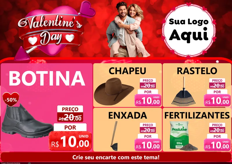 Modelo de Encarte para Encarte A4 Horizontal com o tema Valentine's Day para Agropecuária