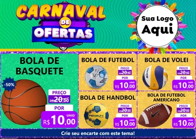 Modelo de Encarte para Encarte A4 Horizontal com o tema Carnaval de Ofertas para Artigos Esportivos