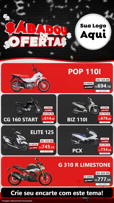Modelo de TV para TV Vertical com o tema Sabadou de Ofertas para Concessionaria de Motos