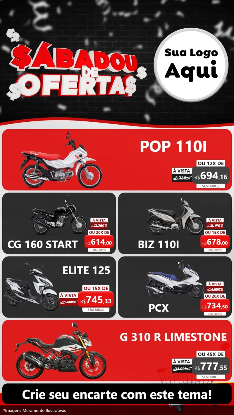 Modelo de TV para TV Vertical com o tema Sabadou de Ofertas para Concessionaria de Motos