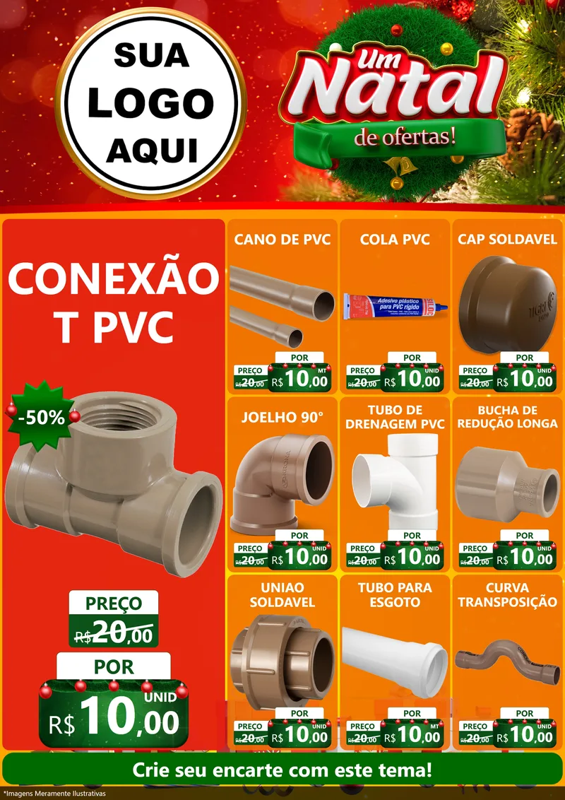 Modelo de Encarte para Encarte A4 Vertical com o tema Um Natal de Ofertas para Tubos e conexões