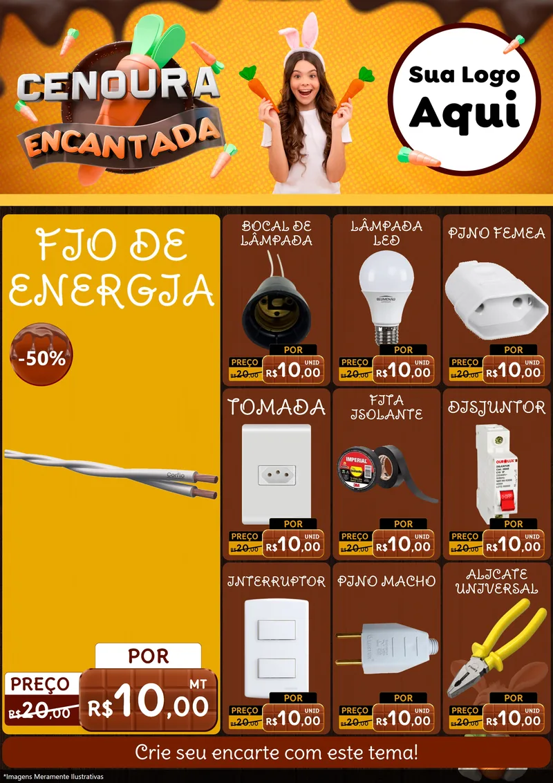 Modelo de Encarte para Encarte A4 Vertical com o tema Cenoura Encantada - Páscoa para Materiais Elétricos