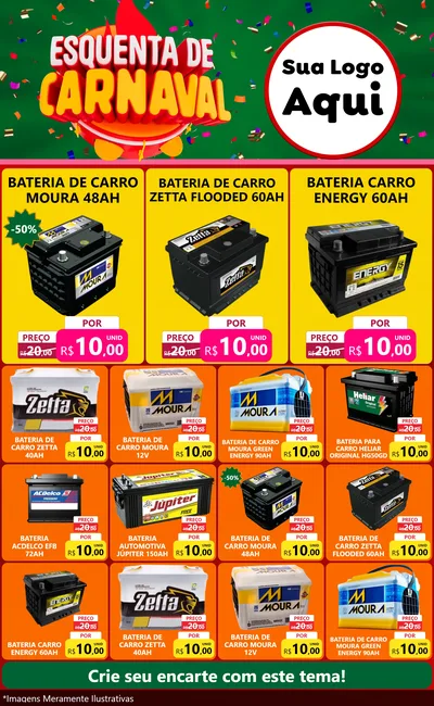 Modelo de Encarte para Encarte Grande com o tema Esquenta de Carnaval para Baterias Elétricas