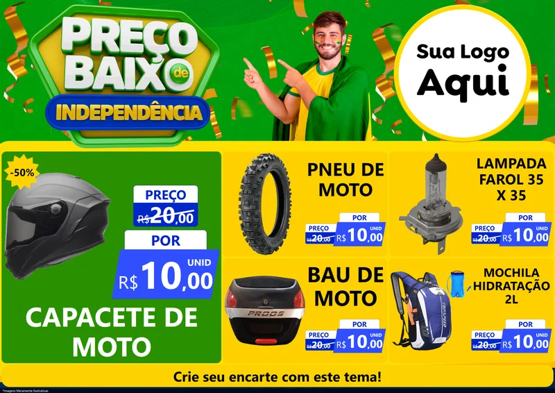 Modelo de Encarte para Encarte A4 Horizontal com o tema Preço Baixo de Independência para Moto peças