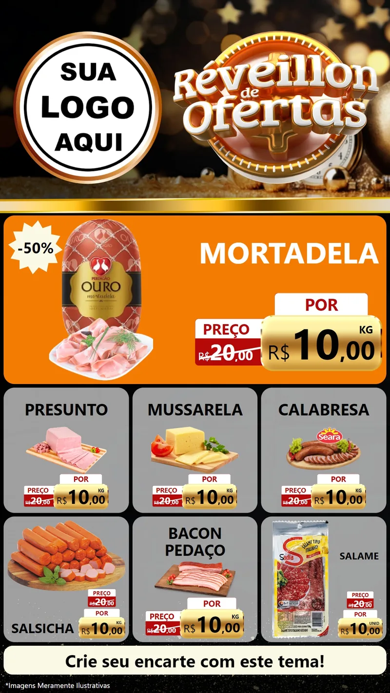 Modelo de Rede Social para Stories com o tema Réveillon de Ofertas para Frios e Laticínios