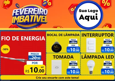 Modelo de Encarte para Encarte A4 Horizontal com o tema Fevereiro Imbatível para Materiais Elétricos