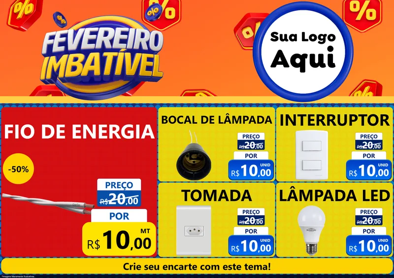 Modelo de Encarte para Encarte A4 Horizontal com o tema Fevereiro Imbatível para Materiais Elétricos