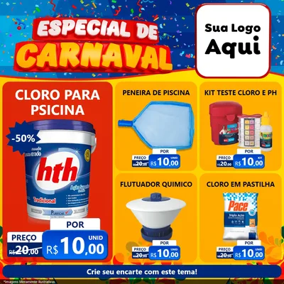 Modelo de Rede Social para Feed Facebook com o tema Especial de Carnaval para Produtos para Piscina