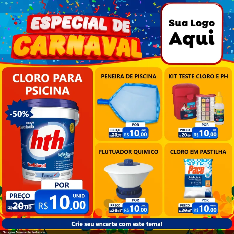 Modelo de Rede Social para Feed Facebook com o tema Especial de Carnaval para Produtos para Piscina