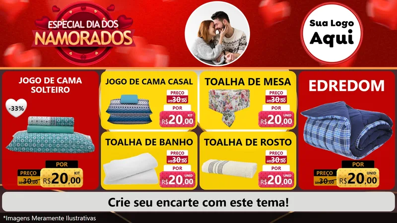 Modelo de TV para TV Horizontal com o tema Especial Dia Dos Namorados para Cama, Mesa e Banho
