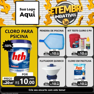 Modelo de Rede Social para Feed Facebook com o tema Setembro Imbatível para Produtos para Piscina