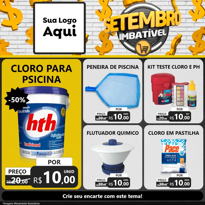 Modelo de Rede Social para Feed Facebook com o tema Setembro Imbatível para Produtos para Piscina