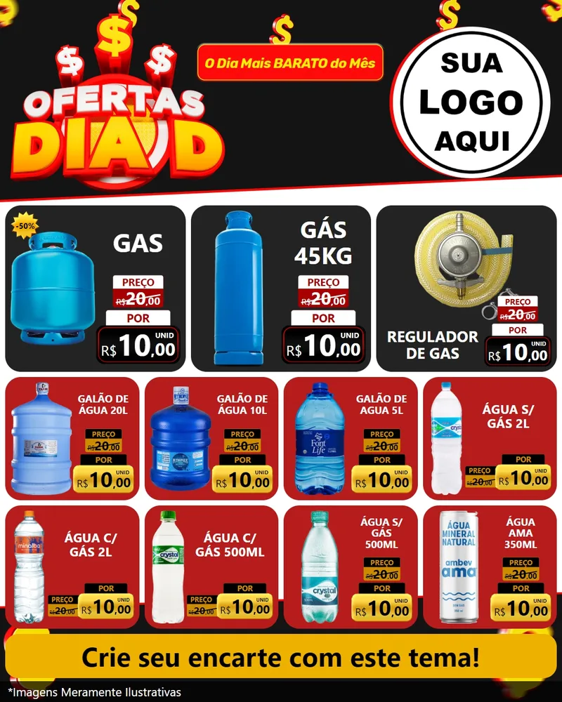 Modelo de Rede Social para Feed Instagram com o tema Ofertas Dia D para Água e gás
