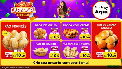 Modelo de TV para TV Horizontal com o tema Pré-Carnaval Especial para Padaria