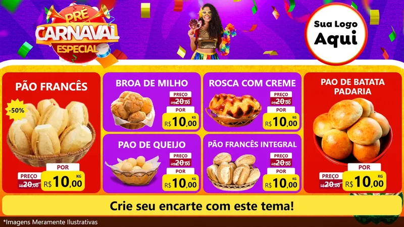 Modelo de TV para TV Horizontal com o tema Pré-Carnaval Especial para Padaria