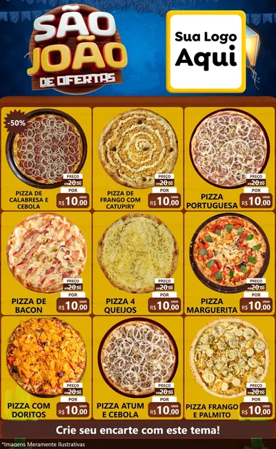 Modelo de Encarte para Encarte Grande com o tema São João Ofertas Imbatíveis! - Junina para Pizzaria