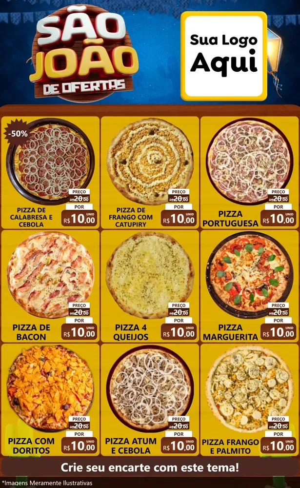 Modelo de Encarte para Encarte Grande com o tema São João Ofertas Imbatíveis! - Junina para Pizzaria